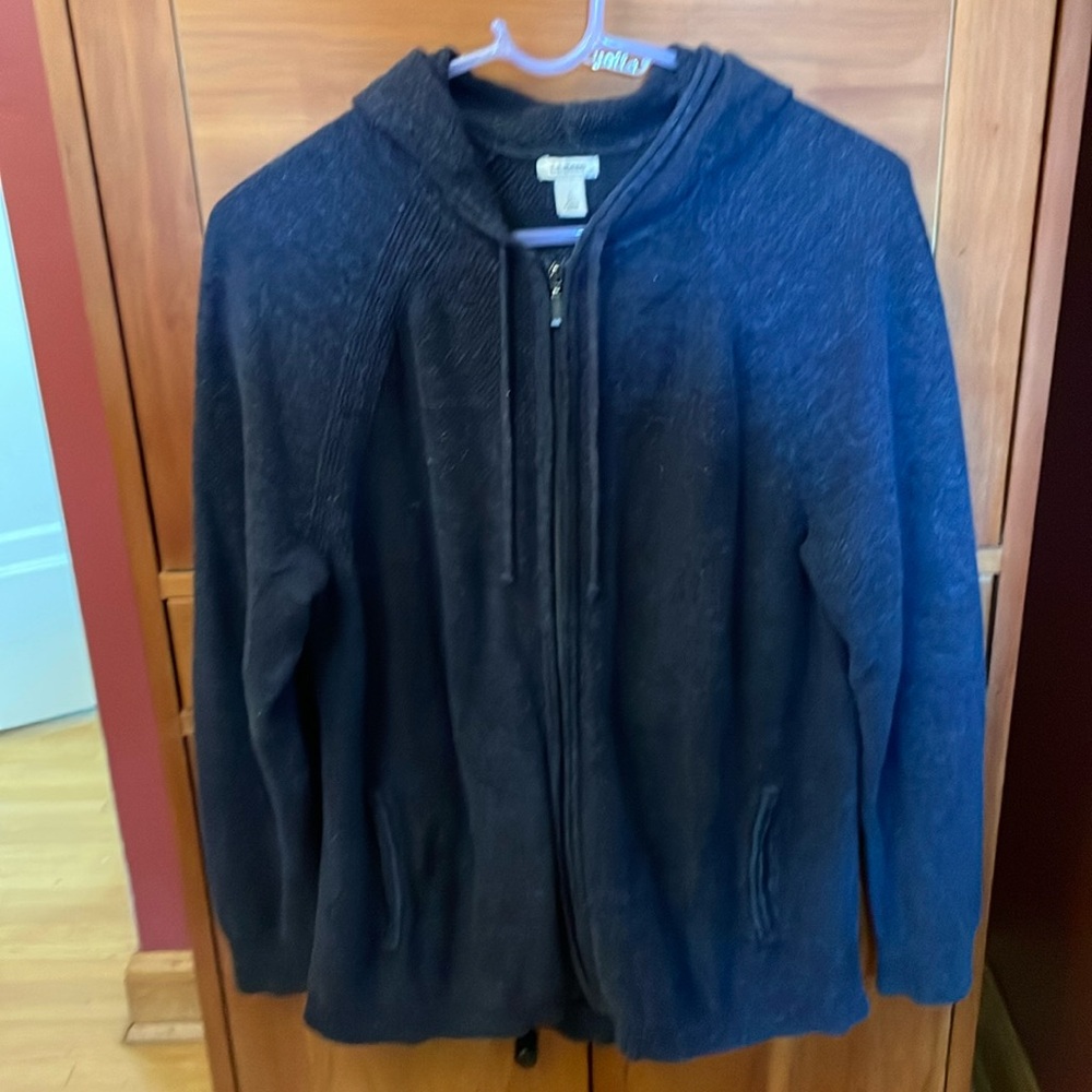 L.L. Bean Blue Hooded Cardigan Sweater
